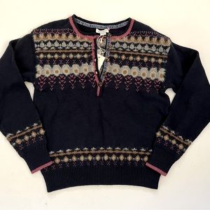 Sundance Cotton/Wool blend sweater Fair-isle 1/4 Button Pullover PXXS